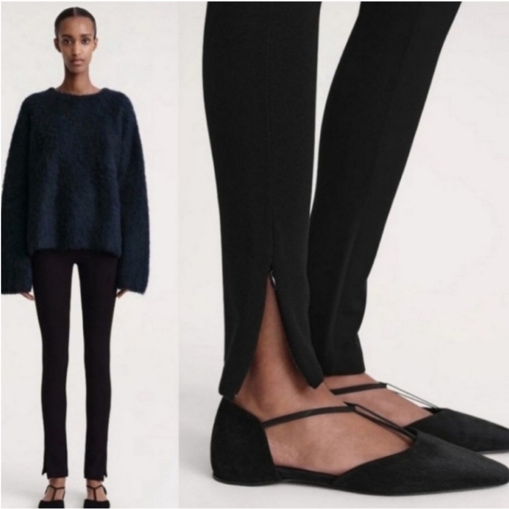 Toteme Pants Compact Knit Leggings Side Slit  in Black - Picture 2 of 15